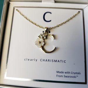 2/55$  NWT Mother-of-Pearl Flower Initial C Pendant Necklace with Swarovski Cry…